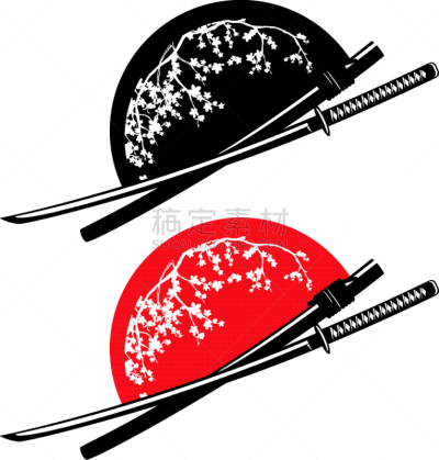 日本武士,剑,红色,矢量,太阳,花头,式样,樱之花,忍者,安全