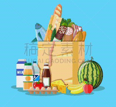 食品杂货,商品,充满的,购物袋,肉,清新,面包,食品,图像,果汁