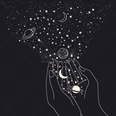 行星,太空,矢量,手,星座,月亮,星星,背景,拿着,秘密