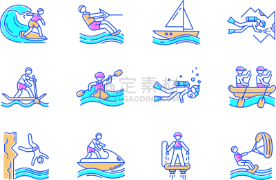 跳崖,冲浪风筝,绘画插图,矢量,桨,水上运动,计算机图标,兴奋,跳水,冲浪