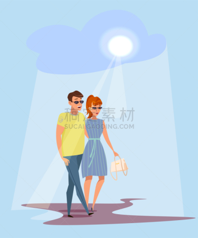 矢量,绘画插图,平坦的,太阳,热,丈夫,背景分离,妻子,肖像