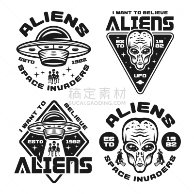 不明飞行物,外星人,四个物体,分离着色,白色,太空船,符号,布置,收集