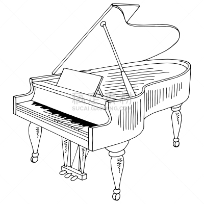 白色,黑色,绘画插图,矢量,三角钢琴,草图,分离着色,插画,一个物体,轮廓