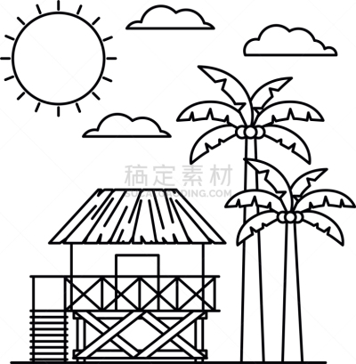 房屋,海滩,白色,小屋,公共浴室,海岸线,车站,夏天,户外,剪影