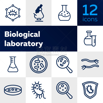 生物学,图标集,实验室,线条,显微镜,健康保健,背景分离,技术,分子,病原