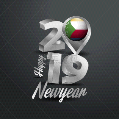 2019,科摩罗,字体,新年前夕,银色,分离着色,白色,白昼,请柬,问候