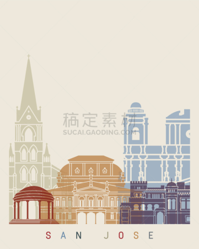 圣何西哥斯达黎加,城市天际线,创造力,布希曼族,建筑,图像,矢量,彩色图片,抽象