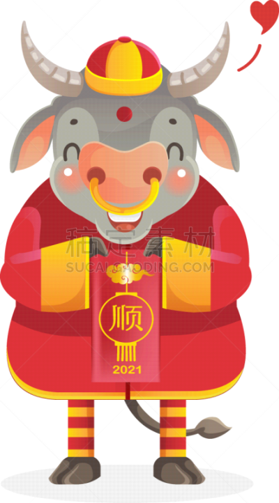 母牛,可爱的,传统,贺卡,春节,中文,新年前夕,十二生肖,动物,节日