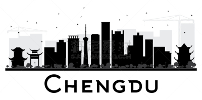 成都,城市天际线,黑白图片,四川省,建筑,房屋,人,地形,剪影