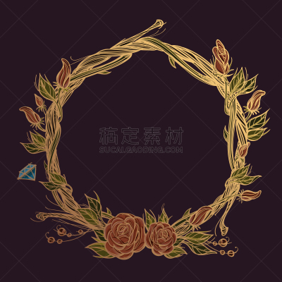 玫瑰,枝,圆形,黄金,边框,华丽的,柳条,梦符咒,做,装饰