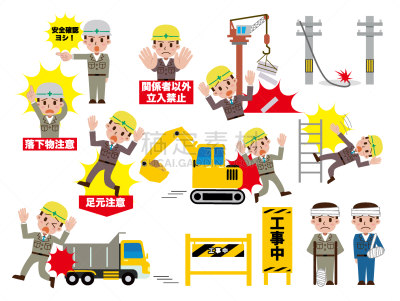 绘画插图,安全的,建筑工地,意外事件,警告标志,不幸,信函,蓝图,工作手套