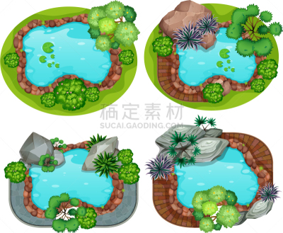 园林,航拍视角,分离着色,自然,灌木,池塘,艺术,叶子,布置,设计