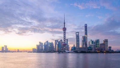 现代城市景观与上海日出，timelapse， 