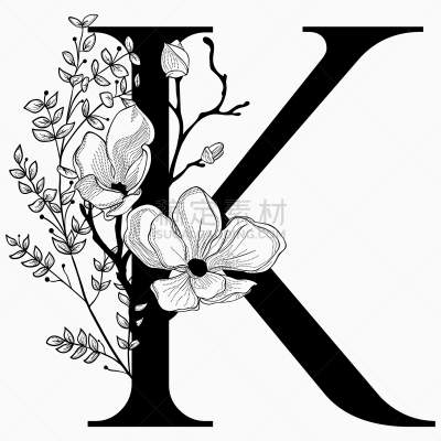 印有花压字品牌,品牌名称,动物手,英文字母K,自然,请柬,高雅,字母表次序,绘制,花