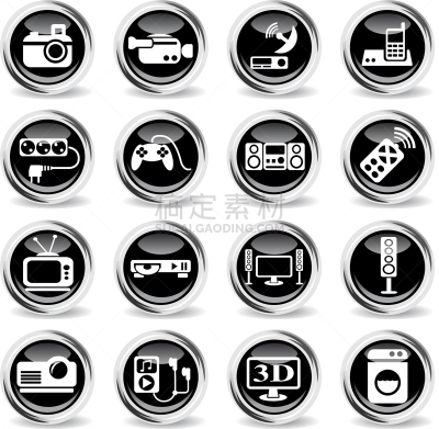 用具,图标集,黑色,电,家庭生活,技术,图像,矢量,进行中,切断