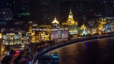 夜光灯上海全景交通湾 延时