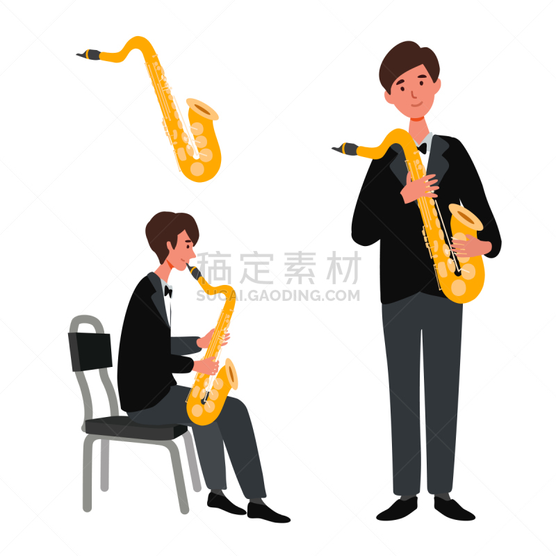 绘画插图,音乐人,组图,黄铜,背景分离,华贵,简单,流行音乐会,椅子,男高音