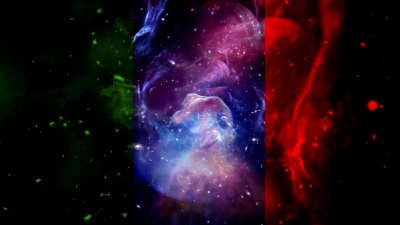宇宙在x射线，颜色和红外。分屏