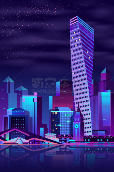 城市,现代,夜晚,地形,码头周围,卡通,商务,黄昏,河流,散步道