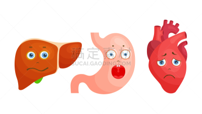 人类心脏,胃,性格,肝脏,不高兴的,悲哀,矢量,背景分离,药
