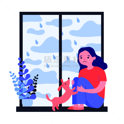 窗户,女孩,不高兴的,商务,背景分离,舒服,环境,天气,狗,模板