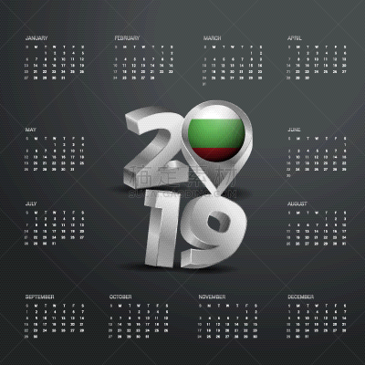 2019,模板,日历,字体,银色,九月,新年,白昼,商务,保加利亚