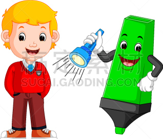 男孩,荧光笔,巨大的,动画片,分离着色,简单背景,图像,学龄前儿童,早期教育,教育