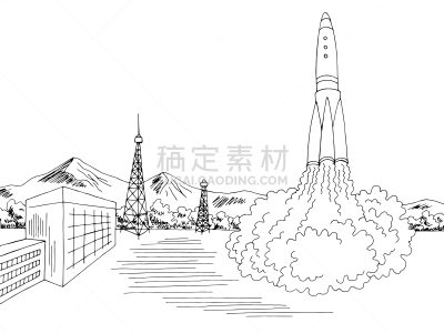 空间站,新船揭幕式,火箭,草图,绘画插图,白色,建筑外部,矢量,黑色,插画