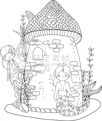 水下,伴侣,城堡,美人鱼,可爱的,水瓶座,飘然,家庭,女人,梦想