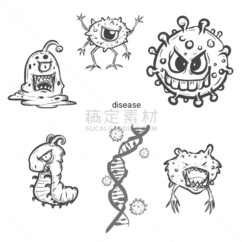 病毒,乱画,微生物,细菌,卡通,高雅,不卫生的,真菌,生病,布置