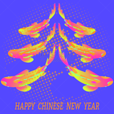 鲤鱼,锦鲤,绘画插图,鱼类,幸福,酷,摆拍,时髦的,蓝色背景,圣诞树