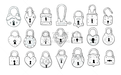 草图,绘画插图,乱画,矢量,白色背景,秘密,华丽的,安全,钥匙,好奇心