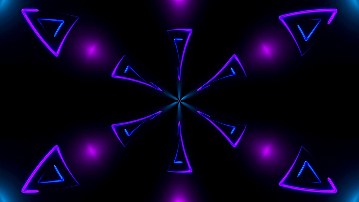 漂亮的抽象对称万花筒，闪亮的霓虹灯线条，3D渲染背景，计算机生成背景