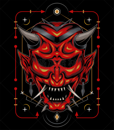 魔鬼,人的脸部,恶魔,绘画插图,人的头部,矢量,歌舞伎,红色,面具