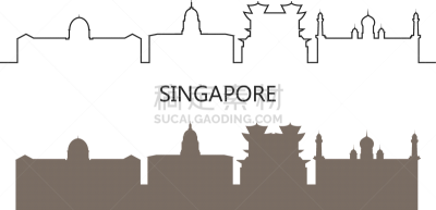 新加坡,建筑,符号,分离着色,白色背景,苏丹清真寺,背景分离,建筑业,古典式,古典风格