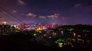 中国日落珠海名山公园顶城市景观全景  timelapse