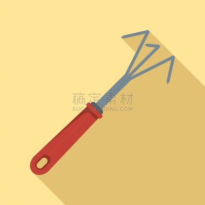 金属,耙子,动物手,扁平化设计,户外,夏天,黄色,白色,材料,木制