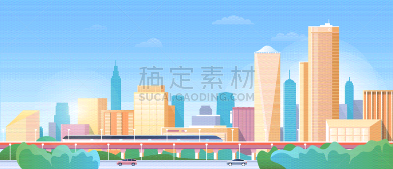 矢量,都市风景,公寓,绘画插图,现代,城市,全景,地铁,漫画,火车