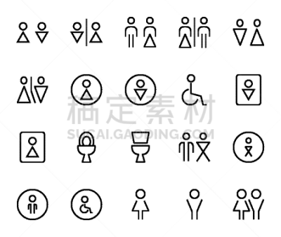 图标集,成一排,轮廓,人,符号,男人,图像,酒店,卫生间,女人