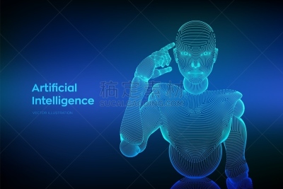 技术,绘画插图,电子人,机器学习,人的头部,自动的,矢量,手指,抽象,概念