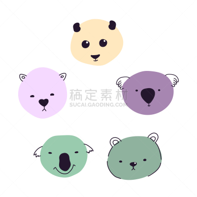 矢量,动物,乱画,儿童插画,儿童,仅儿童,人的头部,组物体,平坦的,小的
