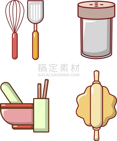 厨房器具,图标集,分离着色,咖啡,杯,食品,锅,汤匙,图像,烹调