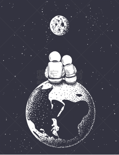宇航员,看,女孩,男孩,月亮,地球,可爱的,热情,空间探索,太空服