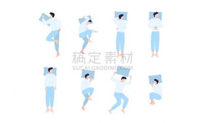 绘画插图,矢量,可爱的,健康保健,胎姿,背景分离,多样,仅男人,二件式睡衣,一个人