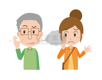 女人,烟,香烟,老年男人,可爱的,一个人,尼古丁,烟草,被动吸烟,绘画插图
