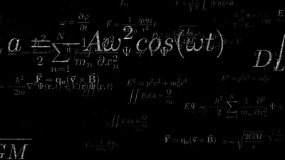 物理概念。通过数学方程和公式飞行。3D渲染的无缝循环动画。