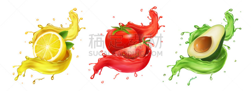 柠檬,水果,鳄梨,矢量,番茄汁,饮料,清新,自然界的状态,背景分离,食品