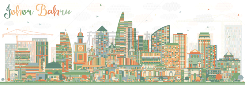新山,彩色图片,马来西亚,城市天际线,建筑外部,轮廓,旅途,商务,人,房屋