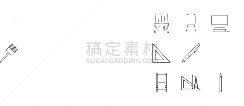 轮廓,直的,图标集,设计师,计算机,铅笔,三角板,图像,椅子,矢量