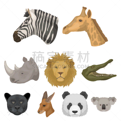 野外动物,猴子,分离着色,自然,鳄鱼,猫,狮子,象,鸟类,收集